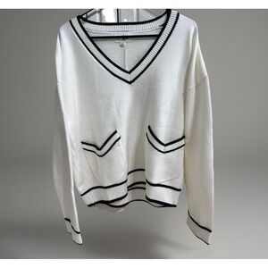 NWT Women's Able Sweater Ivory And Black  Double‎ Pocket Size 1X.     *158
